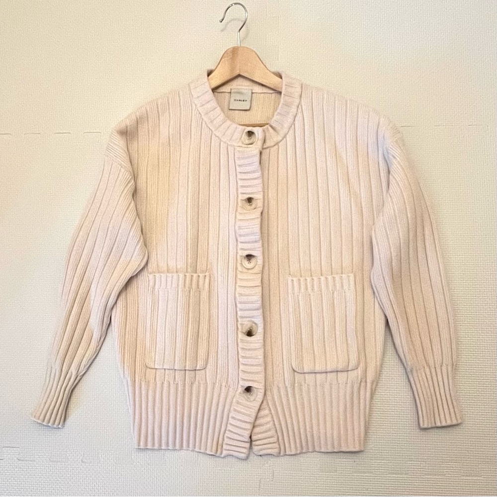 Varley Pensdale Relaxed Knit Jacket Egret Blush Ivory Ribbed Cardigan L - Picture 2 of 15